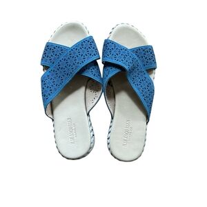 Ilse Jacobsen Blue Laser-Cut Crisscross Slide Sandals